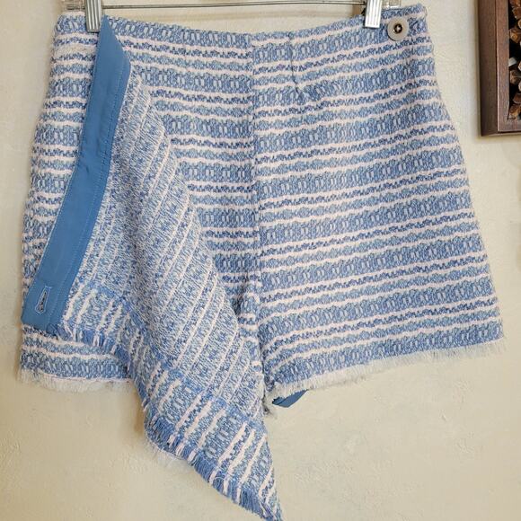 HOUSE OF HARLOW 1960 Tweed Boucle Skirt SKORT Light Blue White Fringe Hem✨️M/8 - Picture 4 of 16